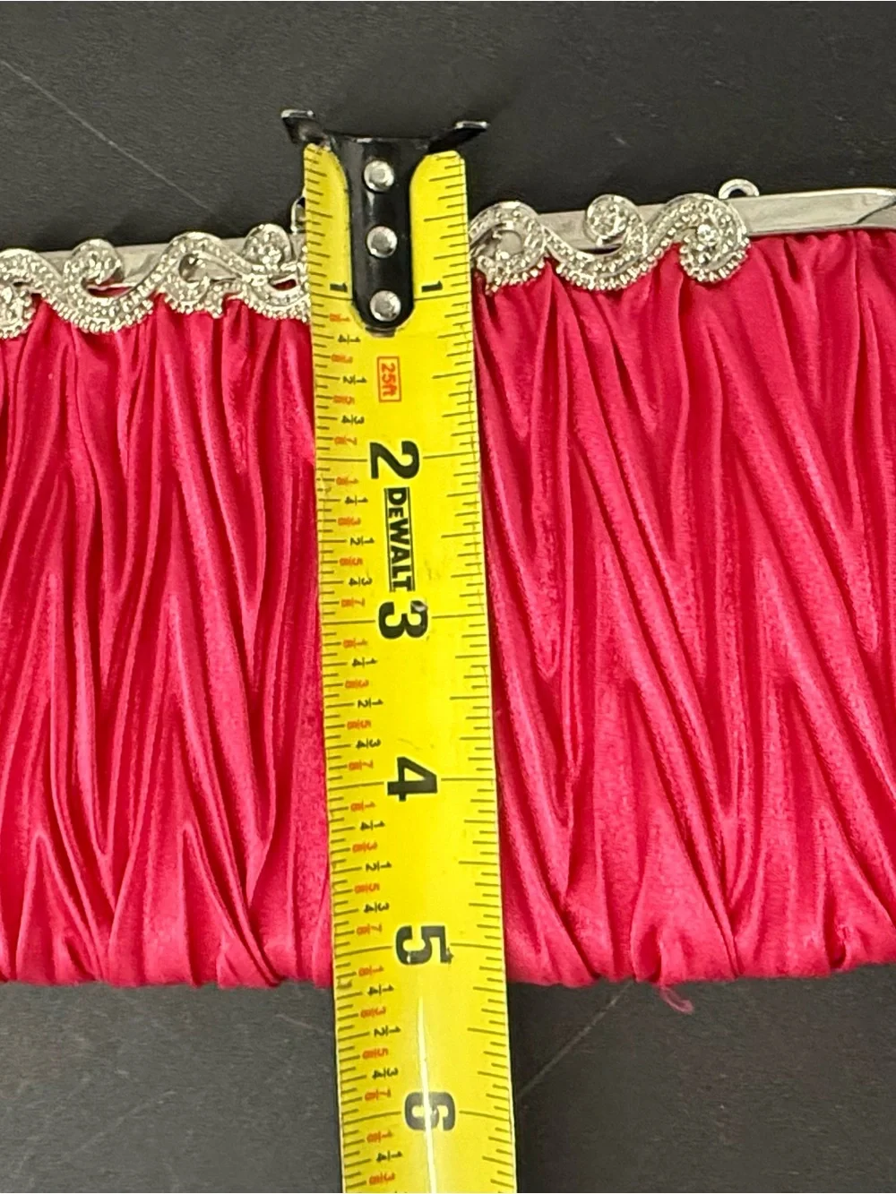 Hot Pink Satin Evening Clutch with Silverplate Trim and Rhinestone Accents